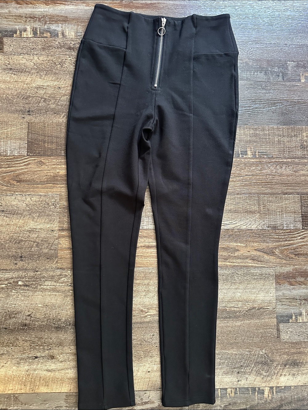 Women Black Tapered Front-Zip Pants